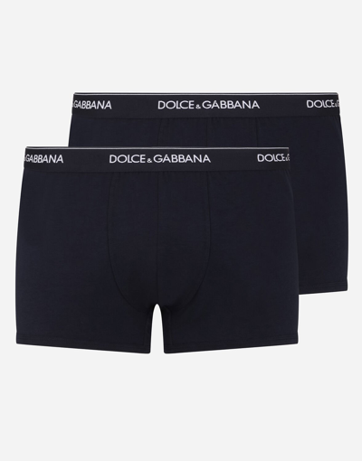 Shop Dolce & Gabbana Stretch Cotton Boxers Two-pack In Blue