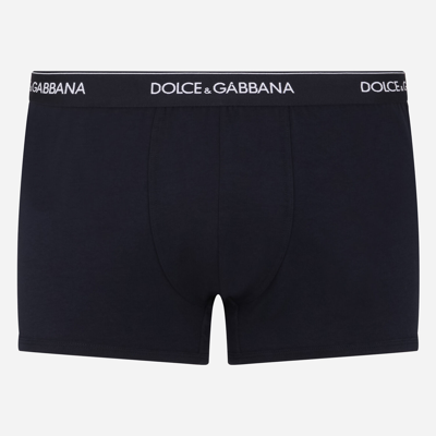 Shop Dolce & Gabbana Stretch Cotton Boxers Two-pack In Blue