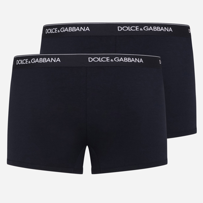 Shop Dolce & Gabbana Stretch Cotton Boxers Two-pack In Blue