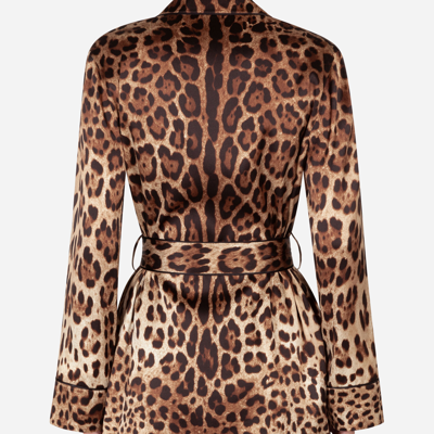 Shop Dolce & Gabbana Leopard-print Satin Pajama Shirt With Belt In Animal Print