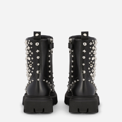 Shop Dolce & Gabbana Studded Leather Combat Boots In Black