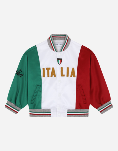 Shop Dolce & Gabbana Satin Bomber Jacket With Italy Patch In Multicolor