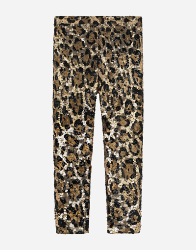 Shop Dolce & Gabbana Sequined Leopard-design Leggings In Multicolor