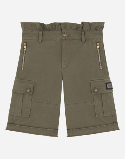 Shop Dolce & Gabbana Stretch Cotton Cargo Shorts In Green