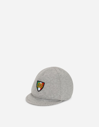 Shop Dolce & Gabbana Fleece Baseball Cap With Italy Dg Logo In Grey