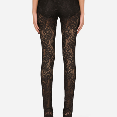 Dolce & Gabbana Floral Lace-stitch Leggings In Black
