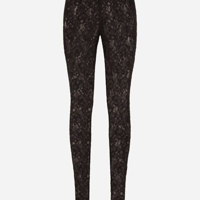 Dolce & Gabbana Floral Lace-stitch Leggings In Black