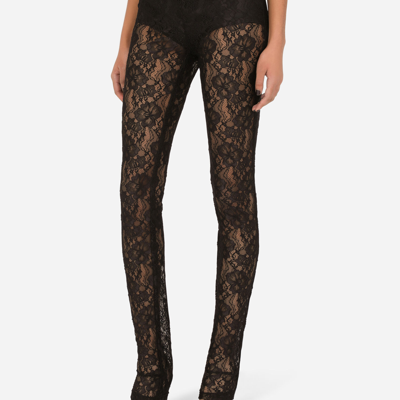 Dolce & Gabbana Floral Lace-stitch Leggings In Black