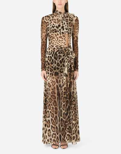 Dolce & Gabbana Tie-front Leopard-print Silk-georgette Maxi Dress In Animal Print