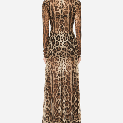 Shop Dolce & Gabbana Georgette Dress With Leopard Print And Tie Details In Animal Print