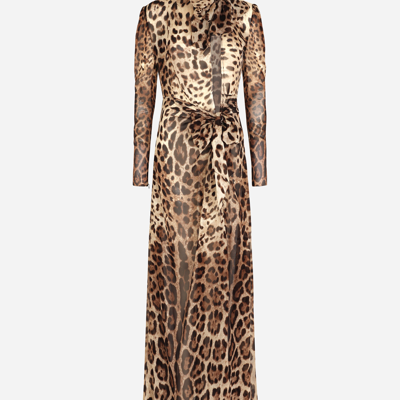 Shop Dolce & Gabbana Georgette Dress With Leopard Print And Tie Details In Animal Print