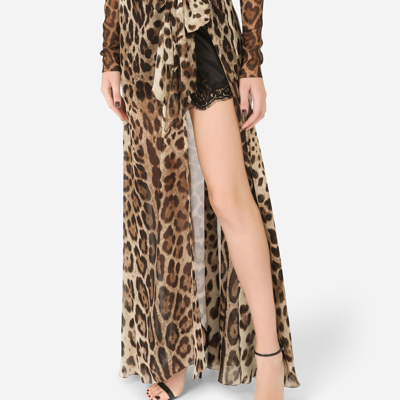 Shop Dolce & Gabbana Georgette Dress With Leopard Print And Tie Details In Animal Print