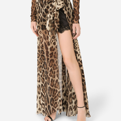 Dolce & Gabbana Tie-front Leopard-print Silk-georgette Maxi Dress In Animal Print