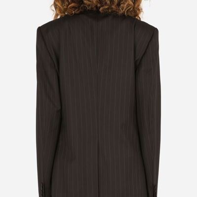 Dolce & Gabbana Single-breasted Pinstripe Jacket With Embroidery In Multicolor
