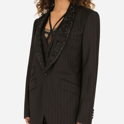 Dolce & Gabbana Single-breasted Pinstripe Jacket With Embroidery In Multicolor