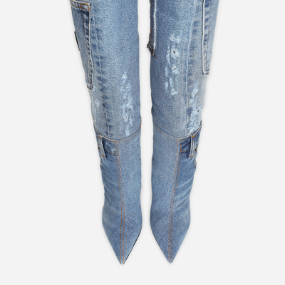 Dolce & Gabbana Blue Jean Denim Patchwork Stiletto Boots In Blue
