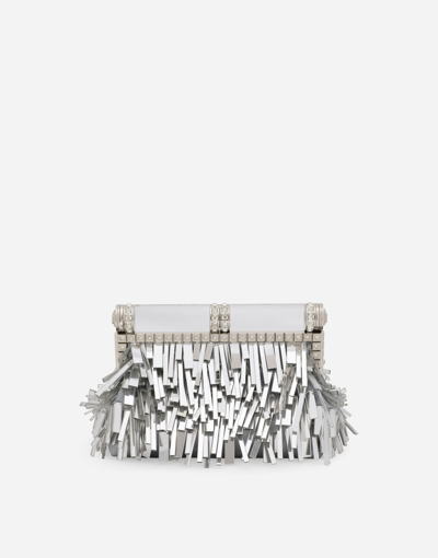 Shop Dolce & Gabbana Mordore Nappa Bag With Fringing In Silver