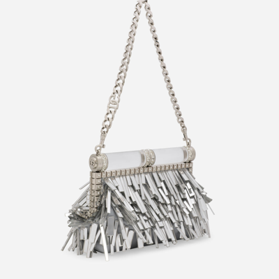 Shop Dolce & Gabbana Mordore Nappa Bag With Fringing In Silver