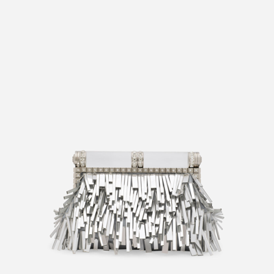 Shop Dolce & Gabbana Mordore Nappa Bag With Fringing In Silver