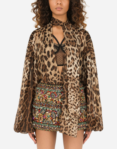Dolce & Gabbana Leopard-print Chiffon Shirt In Animal Print