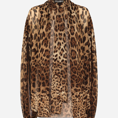 Shop Dolce & Gabbana Leopard-print Chiffon Shirt In Animal Print