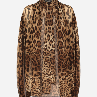 Dolce & Gabbana Leopard-print Chiffon Shirt In Animal Print