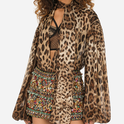 Dolce & Gabbana Leopard-print Chiffon Shirt In Animal Print