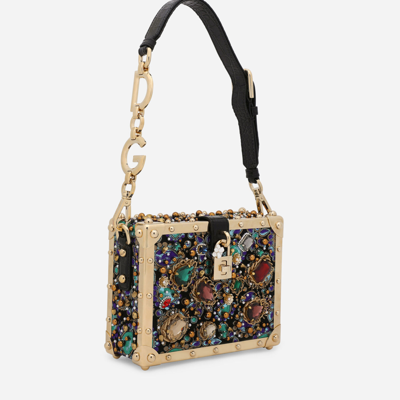 Dolce & Gabbana Jacquard Dolce Box Bag With Embroidery In Multicolor