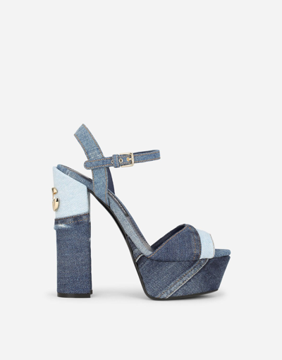 Shop Dolce & Gabbana Patchwork Denim Platform Sandals In Blue