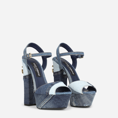 Shop Dolce & Gabbana Patchwork Denim Platform Sandals In Blue