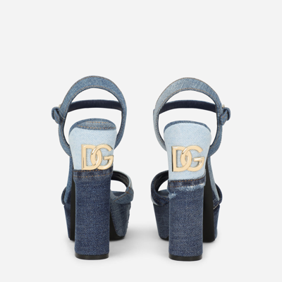 Dolce & Gabbana Patchwork Denim Platform Sandals In Blue