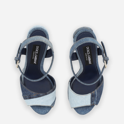 Dolce & Gabbana Patchwork Denim Platform Sandals In Blue