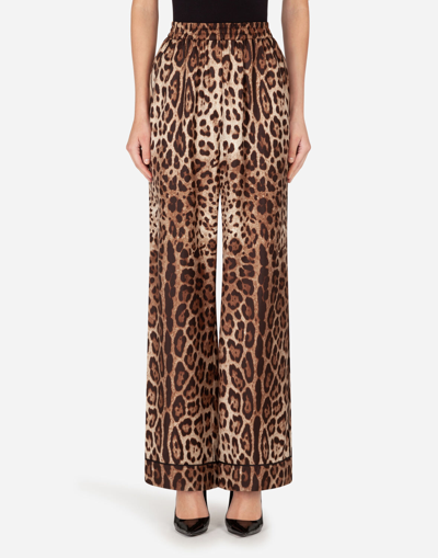 Shop Dolce & Gabbana Leopard-print Satin Pajama Pants In Leo Print