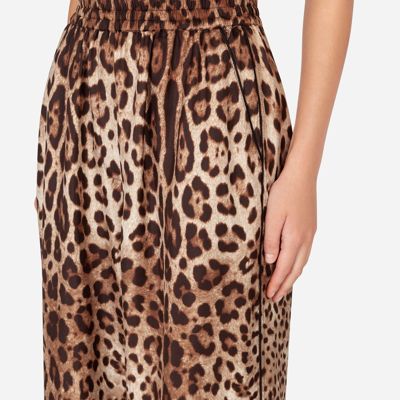 Dolce & Gabbana Leopard Print Wide Leg Stretch Silk Satin Pajama Pants In Leo Print