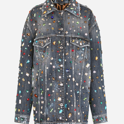 Shop Dolce & Gabbana Denim Jacket With Rhinestone Details In Multicolor