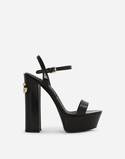 Dolce & Gabbana Keira 145 Polished Leather Platform Sandals In Black