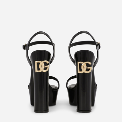 Dolce & Gabbana Keira 145 Polished Leather Platform Sandals In Black