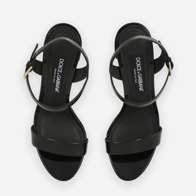 Dolce & Gabbana Keira 145 Polished Leather Platform Sandals In Black