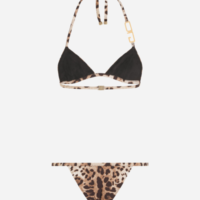 Shop Dolce & Gabbana Leopard-print Triangle Bikini In Animal Print