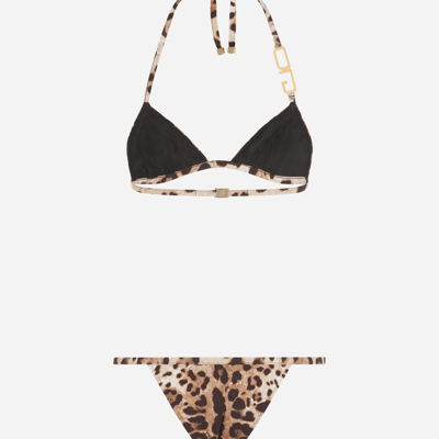 Dolce & Gabbana Leopard-print Triangle Bikini In Animal Print