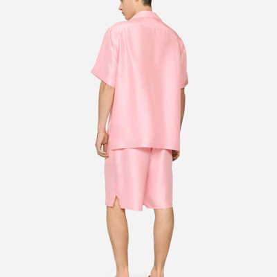 Shop Dolce & Gabbana Coral-print Silk Hawaiian Shirt With Patch In Pink