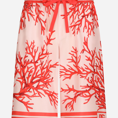 Shop Dolce & Gabbana Coral-print Silk Jogging Shorts In Multicolor