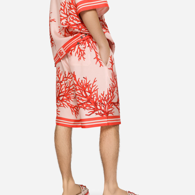 Shop Dolce & Gabbana Coral-print Silk Jogging Shorts In Multicolor
