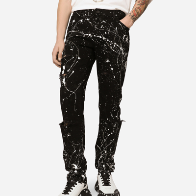 Shop Dolce & Gabbana Skinny Stretch Jeans With Rips And Splash Design In Multicolor