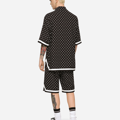 Shop Dolce & Gabbana Oversize Shirt With Polka-dot Print And Dg Patch In Multicolor