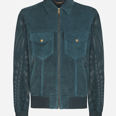 Shop Dolce & Gabbana Perforated Suede Jacket In Blue