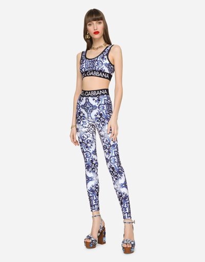 Shop Dolce & Gabbana Majolica-print Jersey Leggings In Multicolor