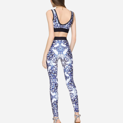 Dolce & Gabbana Blu Mediterraneo Painterly Logo Leggings In Multicolor