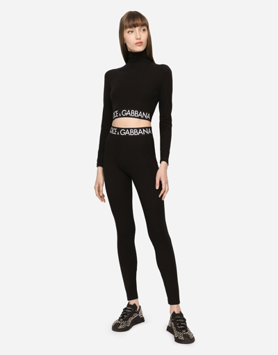Shop Dolce & Gabbana Jersey Leggings With Branded Elastic In Black