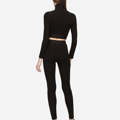 Shop Dolce & Gabbana Jersey Leggings With Branded Elastic In Black